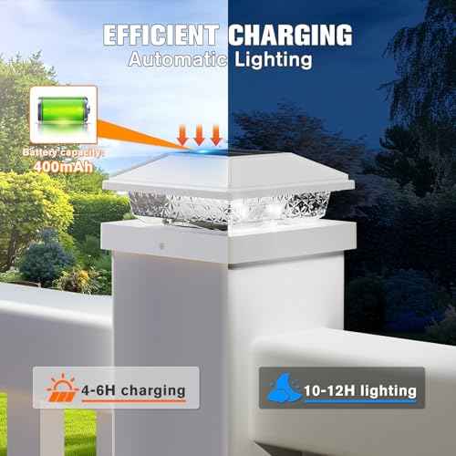 NIORSUN Solar Post Lights Outdoor, Fence Post Solar Lights Cool White, Waterproof, Garden Patio Fence Deck Decor, 4x4 Posts Cap Wood Vinyl, 5x5 Vinyl, White 6 Pack