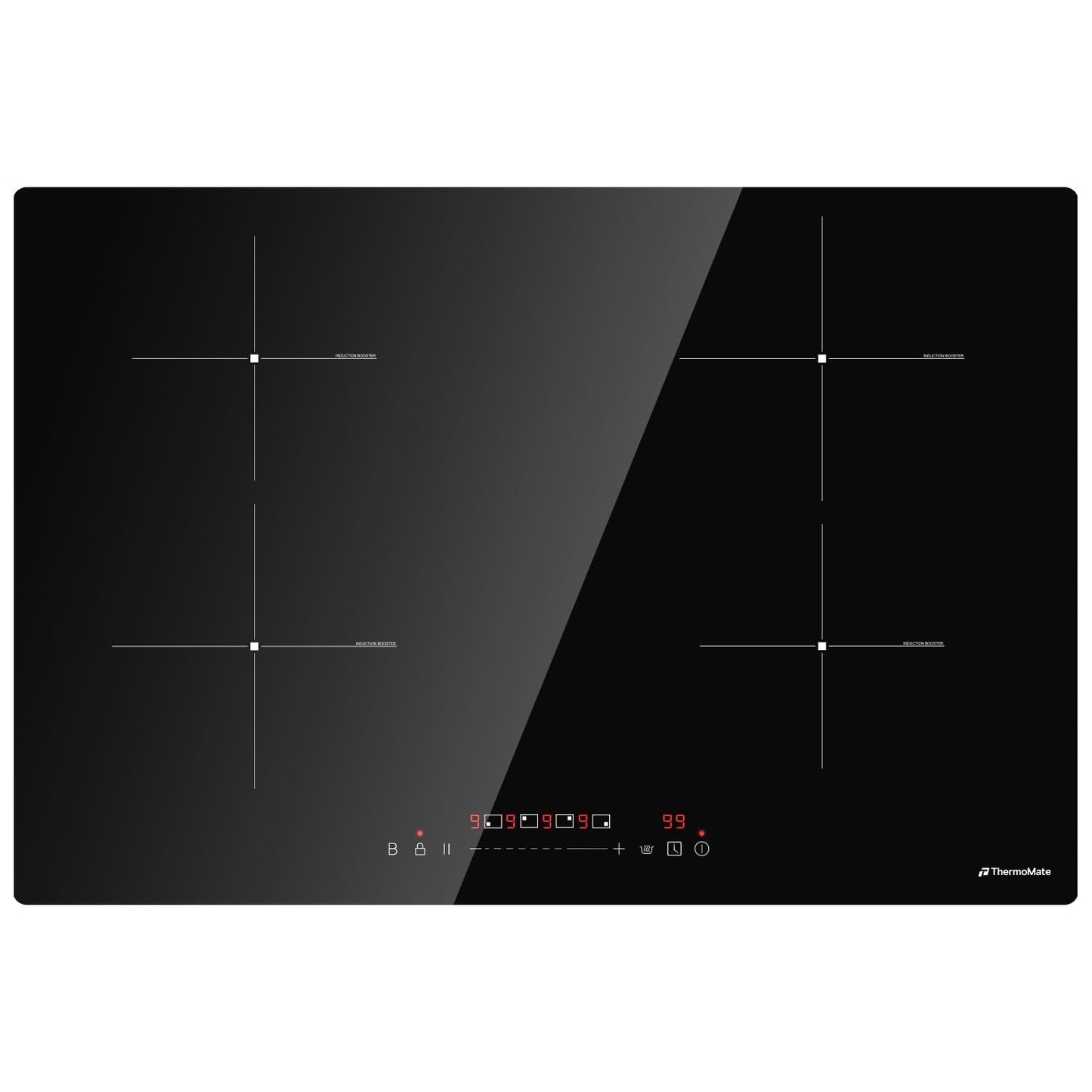 ThermoMate 30 Inch Induction Cooktop, 7200W Built in Induction Stove Top, Electric Cooktop with 4 Boost Burner, 9 Heating Level, Timer & Child Safety Lock, Sensor Touch Control, 240V