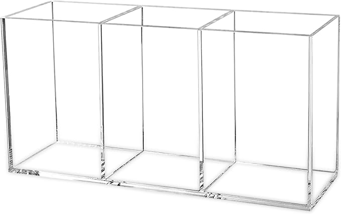 Clear Makeup Brush Organizer,Acrylic Cosmetic Brushes Storage Holder with 3 Slots,Pencil Pen Holder for Desk,Desk Organizer and Accessories for Vanity