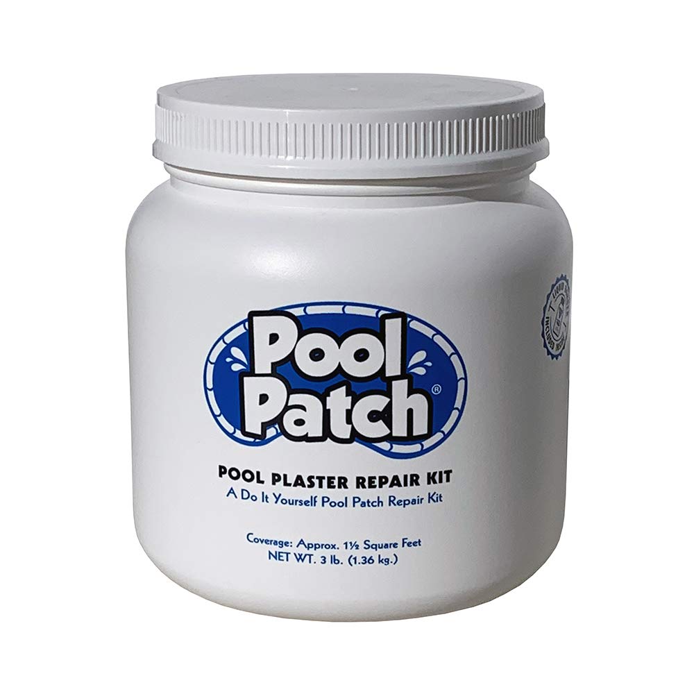 Pool Patch White Pool Plaster Repair Kit (3lb) – Professional Cement-Based Marcite & Gunite Patch – Includes Liquid Bonding Agent – Permanent Pool Surface Crack & Chip Repair