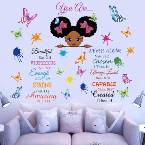 Inspirational Wall Decals Black Girl Religious Stickers Positive Saying African American You are Beautiful Nursery Decor African American Bedroom Art, Positive Afro Kid Teen Room Home Decor