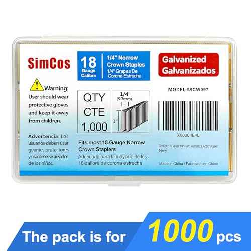 18 Gauge 1/4" Narrow Crown Staples, 1-Inch, Galvanized Project Pack for 18 GA Pneumatic or Electric Stapler or Staple Gun (1000)