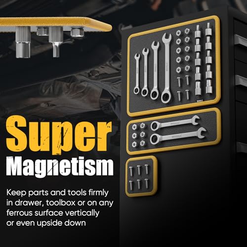 SHALL 3-Piece Magnetic Tool Parts Mat and Telescoping Magnetic Pickup Tool, Flexible Magnetic Tool Holder Pad W/ 83 Built-In-Magnets & 25LBS Pull Force Extendable Magnet for Mechanic Wrench Screw Bolt