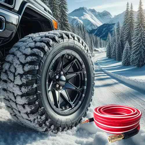 Air Hose 1/4 in x 25 ft, Heavy Duty, Lightweight, Kink Resistant, Hybrid Air Compressor Hose with 1/4 in Solid Brass Male Fittings, Bend Restrictors, 300 PSI(25FT, Red White)