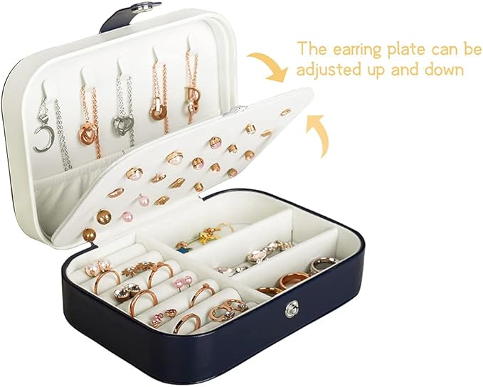 Hatori Travel Jewelry Box, PU Leather Small Jewelry Organizer for Women Girls, Portable Mini Travel Case Display Storage Holder Boxes for Stud Earrings, Rings, Necklaces, Bracelets (Blue)