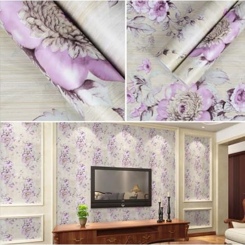 Retro Style Blooming Purple Flower Wallpaper Peel Stick Shelf Liner Funitures Dresser Drawer Cabinet Paper Decor 17.7 Inch by 100 Inch