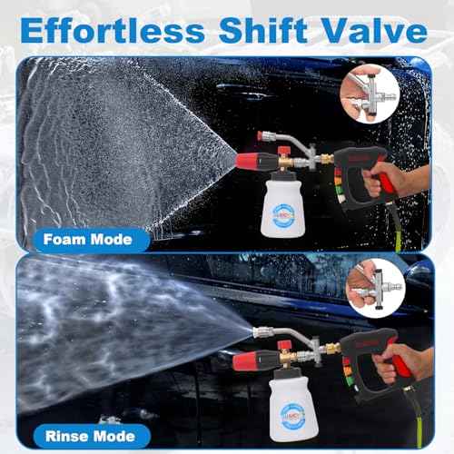 DUSICHIN Short Wand Pressure Washer Gun Foam Cannon 1/4" Quick Connector Pressure Washer Accessory,Car Wash Foam Gun Dual Ended Shift Connector 5 Pressure Washer Nozzles M22-14, M22-15 Brass Fittings