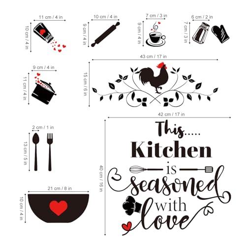decalmile Kitchen Wall Decal Quotes This Kitchen is Seasoned with Love Black Kitchen Utensil Wall Letter Stickers Living Room Dinning Hall Home Wall Decor