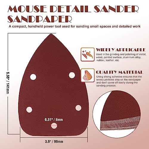 400 Grit Mouse Sander Sandpaper, Jamiikury 5 Hole Detail Sander Sandpaper Palm Sander Paper Mouse Sanding Pads Hook and Loop Sanding Sheets - Pack of 20