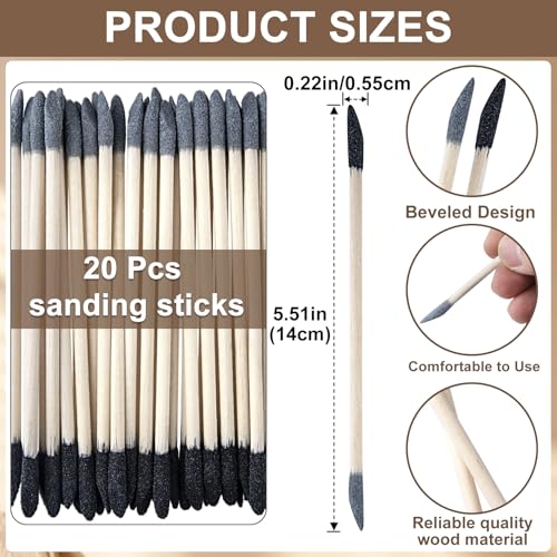 ANCIRS 20 Pcs Sanding Sticks, 5.5in Double End Matchsticks Sanding Twigs, 150/280 Grit Fine Detailing Polishing Stick, Flexible Sanding Tools for Plastic Models, Tight Spaces (Black&Gray)