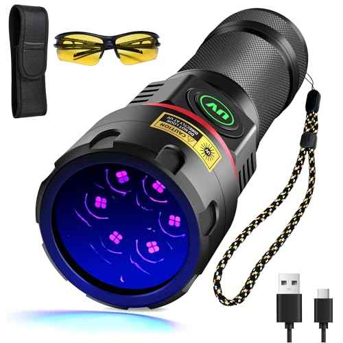 DARKBEAM UV Flashlight 365nm Blacklight 6xLED Quad-core Black Light, Rechargeable Ultraviolet Flashlights USB -C Powerful 80W Woods lamp, Detector for Rock, Pet Urine, Uranium Glass, Resin Curing
