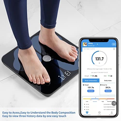 Vitafit Smart Body Fat Weight Scale for Body Composition Monitors, Weighing Professional Since 2001, Digital Wireless Bathroom Scale for BMI Fat Water Muscle with App,400lb, Black