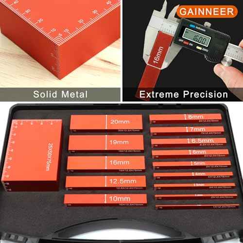 15pcs Metric Setup Blocks-Aluminum Precision Height Gauge Set for Router and Table Saw Woodworking Set Up Accessories,Orange