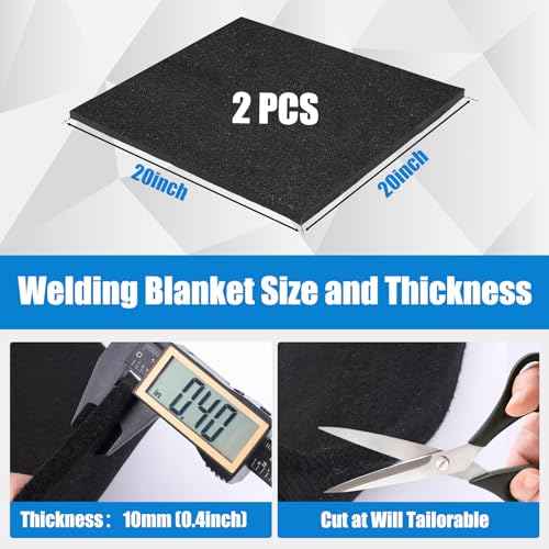 2Pack 10MM Thick 20x20 Inch Fireproof Welding Blanket, Pad Fire Resistant Carbon Felt Cloth Flame Retardant Fabric Protector Pad for Soldering Firepit Smoker
