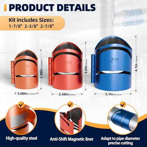 Pro Pipe Cutting Guide Kit, Metal Pipes Saddle Template for Angle Cuts, Magnetic Pipe Coping/Notching Tool Includes Sizes:1-7/8", 2-3/8", 2-7/8", Precision Cuts at 22.5¡Æ, 45¡Æ, 90¡Æ-3 PCS