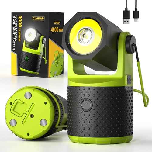 CLAKAP LED Camping Lantern, 3000Lumens Rechargeable 180¡ÆRotatable Flashlight Lantern, Portable Camping Light with 4000mAh Phone Charger, IPX4 Waterproof Lanterns for Power Outages Hurricane