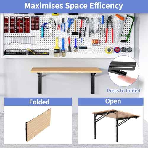 LSK 24 Inch Folding Shelf Brackets, Heavy Duty Collapsible Shelf Bracket Max Load 550LBS, Wall Mounted L Table Brackets for Garage Bench Table, Space Saving DIY Black Folding Bracket, Pack of 2