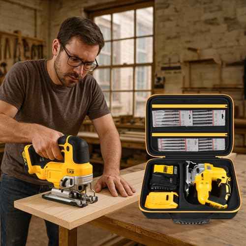ANKHOH Case for DEWALT 20V MAX XR Jig Saw DCS334B, Jigsaw Power Tool Storage Bag for Skill Saw Blade, Battery and Charger Accessories Holder with Handle and Shoulder Strap (Box Only)