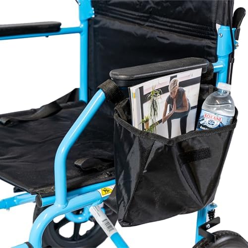 Platinum Health Hummingbird™ Ultra-Lightweight Foldable Transport Wheelchair, Handbrakes,12-Inch Rear Wheels, Extra-Wide Seat. Convenient Table-Length Padded Armrests. (Sky Blue)