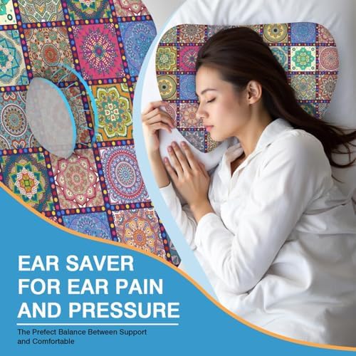 Ear Piercing Pillow for Side Sleepers with Washable Cover Pillows with Holes for Ear Pain,Donut Pillow for Adults CNH Ear Pain Relief Pressure Sores Ear Pillow with Hole in Center