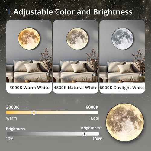 Dimmable Moon Wall Light 12 inch Wall Lights with Remote Control Plug-in Modern LED Light, 15W Black Wall Lamp Indoor Wall Mounted Ceiling Light Fixture for Bedroom Living Room Corridor