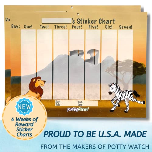 Potty Watch Training Sticker Chart - Potty Training with 4-Weekly Savanna Themed Charts & 144 Stickers - Easy to Peel Stickers for Kids - Reward Their Efforts, Fosters Fun & Independence