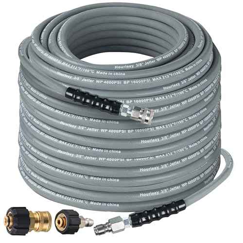 Hourleey Pressure Washer Hose 50FT, Kink Resistant High Tensile Wire Power Washer Hose, Rubber Wire Braided with 3/8" Quick Connect for Hot/Cold Water, 4000 PSI, Gray