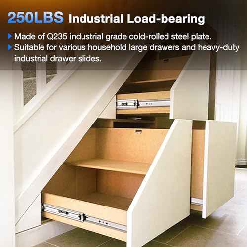 Heavy Duty Drawer Slides Full Extension Locking Runners with Lock 16 18 20 22 24 26 28 30 32 34 36 38 40 Inch Side Mount Ball Bearing Rails 500 Lb (Load:250 lb (No Lock) -W:53mm, 22 inch)