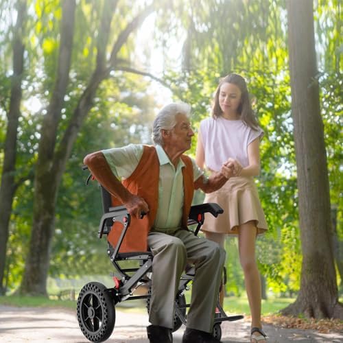 18”W x 18”D Seat Wheelchairs for Adults Transport Chair Lightweight Foldable with Telescopic Handle, Portable Folding Travel Wheel Chairs for Seniors，21.4 lbs，12” Rear Wheel
