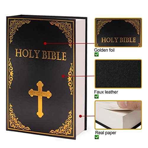 Leather Book Safe (Size 10.79"¡¿7.72"¡¿1.97") Real Paper Secret for Jewelry, Money and Cash, Diversion Book Safe,Hollow with Hidden, Combination Lock (L, Bible-Combination)