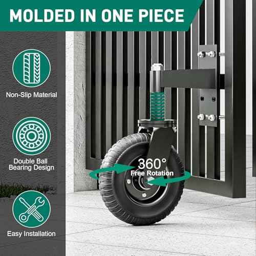 Gate Wheel, 8 Inch Heavy Duty Fence Gate Wheels for Wooden Gate and Metal Tube Gate, Support to 700 lbs, Spring-Loaded 360 Degree Rotation Gate Caster Kit - Black