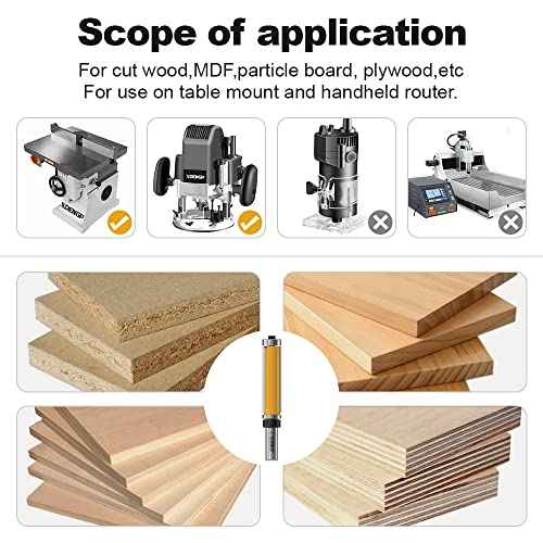 4 PCS Top and Bottom Bearing Flush Trim Router Bits Set 1/2 Inch Shank, 3/4 Inch Cutting Diameter