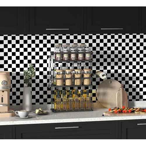 Modern Peel and Stick Wallpaper Black and White Mosaic Checkered Contact Paper 17.7"x118" Self Adhesive Lattice Wallpaper Removable Decorative Wallpapers for Bedroom Countertops Cabinet Vinyl Roll