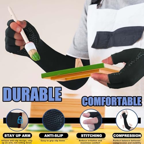 Long Copper Arthritis Gloves for Carpal Tunnel, Compression Gloves for Hand Pain Relief, Wrist Arm Support, Fingerless Typing Gloves for Rheumatoid, Tendonitis, Fits Women Men, 1 Pair, Small