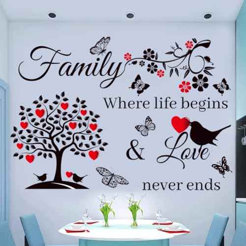 CASADECOR Family Wall Decor Stickers for Living Room - Inspirational Home Decal Background Art, Red