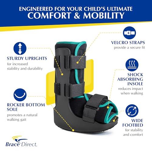 Brace Direct Pediatric Fracture Boot – Kids Medical Walking Boot for Broken Foot, Ankle Sprain & Post-Op, Yellow (Small, up to US Kids 8.5K)