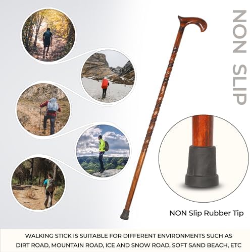 Wood Cane 36 Inches Natural Classic Wood Walking Stick Fancy Canes Ergonomic Wood Cane for Seniors (Elegant Derby Handle)