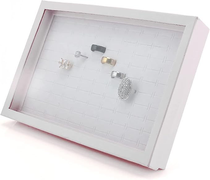 ZLY Jewelry Rings Display Tray Velvet 100 Slot Case Box Jewelry Storage Box (White)