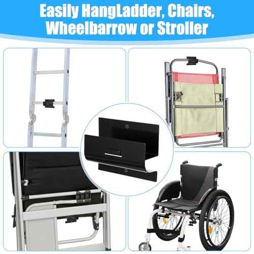 Heavy Duty Ladder Hooks for Garage Wall 4 Pack Black Ladder Hanger Garage Wall Hooks for Ladder, Wheelbarrow, and Tools