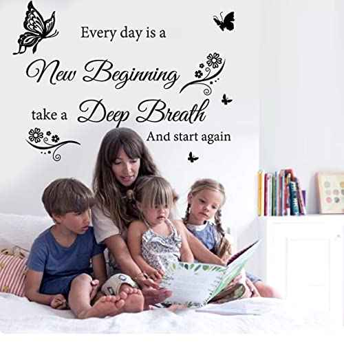 Vinyl Quotes Stickers - Every Day is A New Beginning Inspirational Wall Art Sticker Positive Quotes Wall Decals for Living Room, Bedroom, Classroom, Office, Studio, School, Teen Dorm Room