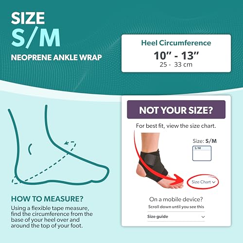 BraceAbility Neoprene Water-Resistant Ankle Brace | Compression Foot Wrap for Swimming, Running, Surfing, Diving, Exercise, Athletic Support & Protection, Sprains, Tendonitis and PTTD Pain (S/M)
