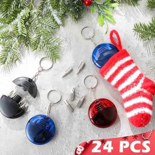 XunYee 24 Pcs 4 in 1 Mini Screwdriver Keychain Set Christmas Stocking Stuffers Bulk for Men Multitool Pocket Screwdriver Keychain Kit for Xmas Party Favor Father Birthday Gift Goodie Bag Filler