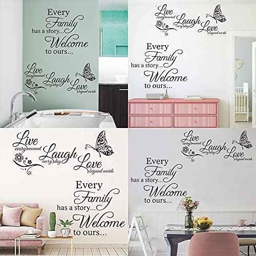 2 Pack Family Inspirational Wall Stickers Quotes Words Design Vinyl Decal Quote,Live Every Moment,Laugh Every Day,Love Beyond Words, Wall Sticker Motivational Wall Decals