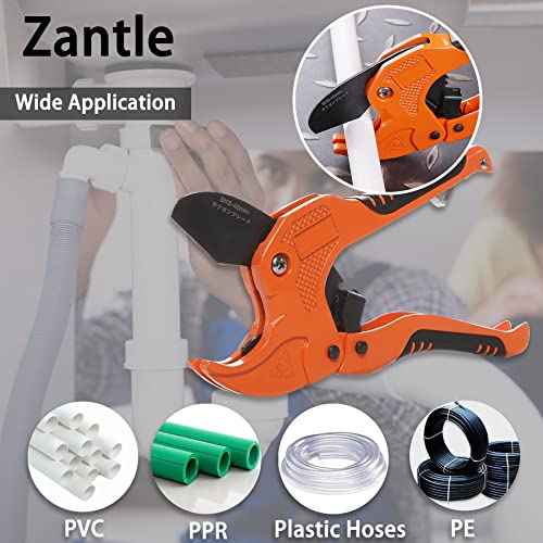 Zantle Pipe and Tube Cutter, Ratcheting Hose Cutter One-hand Fast Pipe Cutting Tool with Ratchet Drive for Cutting Less Than 1-1/4" O.D. PEX, PVC, and PPR Pipe, Easy-to-use PVC Pipe Cutter