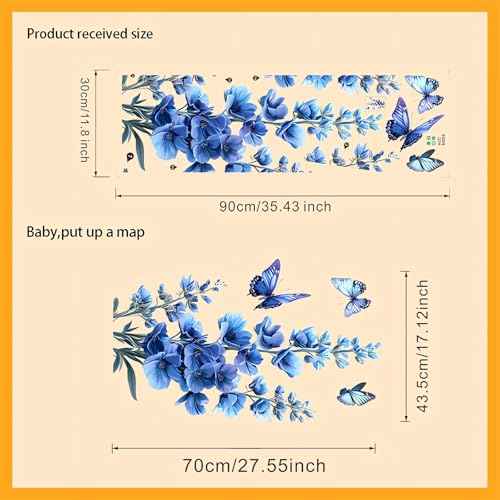 Blue Flower Butterfly Wall Stickers, sacinora Daisy Peony Violets Floral Art Wall Decals Removable Vinyl Peel and Stick for Bathroom Bedroom Home Decorations