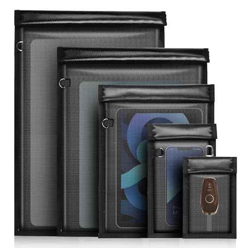 5 Pack Faraday Bags for Phones,RFID Key Fob Blocker Pounch Fireproof Waterproof EMP Proof Go Dark Bag for Cell Phone Block Signal and Anti-Tracking