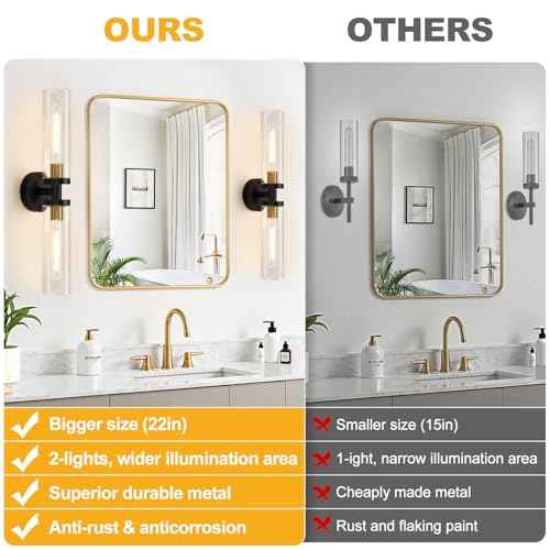 Black and Gold Wall Sconce, Bathroom Sconces Wall Lighting with Clear Glass, Modern Sconces Wall Light fixtures for Bathroom Mirror Living Room Hallway Bedroom