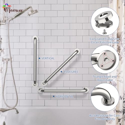 2 Pack 24 Inch Shower Grab Bar, iMomwee Chrome Stainless Steel Bathroom Grab Bar Handle, Bathroom Shower Balance Bar,Safety Hand Rail Support,Handicap Elderly Senior Assist Bath Handle(1.5" Diameter)