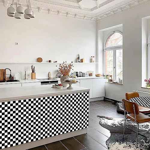 Black and White Contact Paper Mosaic Checkered Peel and Stick Wallpaper Lattice Self Adhesive Waterproof Vinyl Roll for Bathroom Kitchen Backsplash Cabinets Shelf Liners Drawers 17.3"x80"