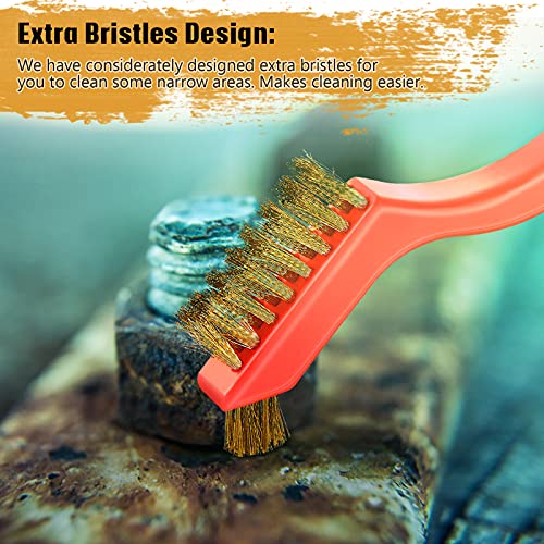 Patelai 10 Pcs Wire Brush Set Stainless Steel Brass Nylon Wire Brushes with Handle for Cleaning Narrow Areas Rust Removal Paint Scrubbing (Classic)